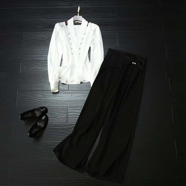 work suits 2020 spring 2 piece sets women crystal button white shirts+full length black pants set female
work suits 2020 spring 2 piece sets women crystal button white shirts+full length black pants set female