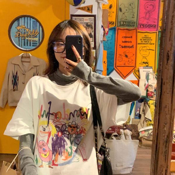 women's cartoon graffiti t-shirt 2020 summer new wild letter printing loose shirt cotton short sleeve women, White
women's cartoon graffiti t-shirt 2020 summer new wild letter printing loose shirt cotton short sleeve women, White