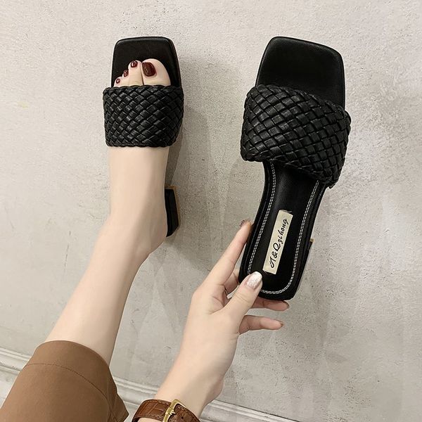 women summer slip on outdoor beach casual flip flops female square toe slides dropshipping low heels soft leather weave slippers, Black 
women summer slip on outdoor beach casual flip flops female square toe slides dropshipping low heels soft leather weave slippers, Black