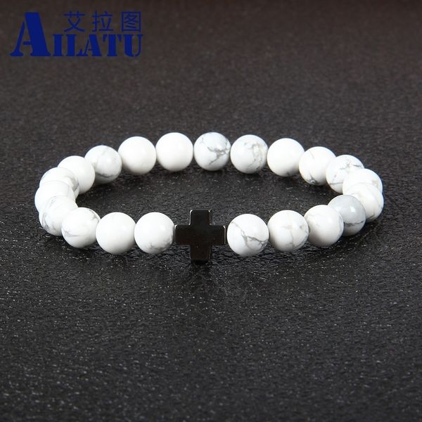 ailatu new design wholesale 10pcs/lot 8mm white howlite stone beads with hematite royal cross jesus bracelet, Golden;silver
ailatu new design wholesale 10pcs/lot 8mm white howlite stone beads with hematite royal cross jesus bracelet, Golden;silver