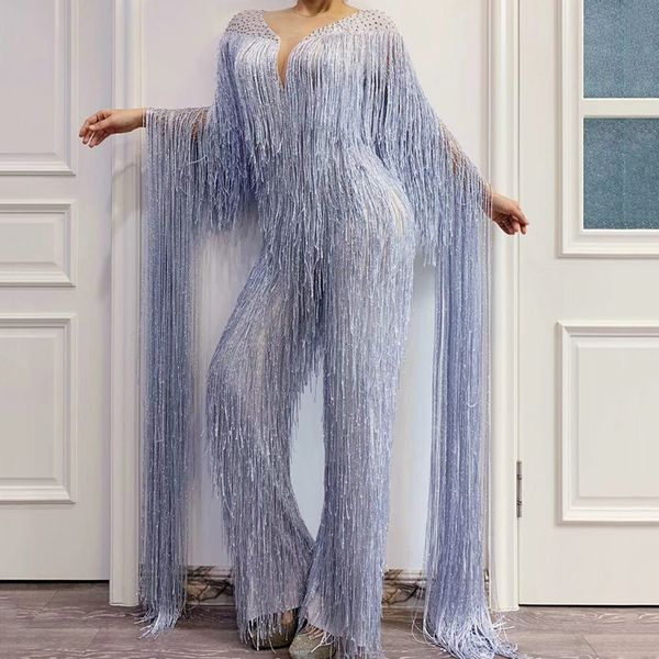 stage wear long tassel crystal jumpsuit silver gray fringe jumpsuits birthday celebrate dj costumes evening dress dqs3922, Black;red
stage wear long tassel crystal jumpsuit silver gray fringe jumpsuits birthday celebrate dj costumes evening dress dqs3922, Black;red