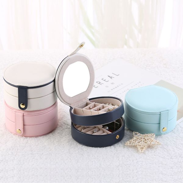 three layer round jewelry storage box organizer with mirror leather package boxes bags for rings earring necklace bracelet
three layer round jewelry storage box organizer with mirror leather package boxes bags for rings earring necklace bracelet