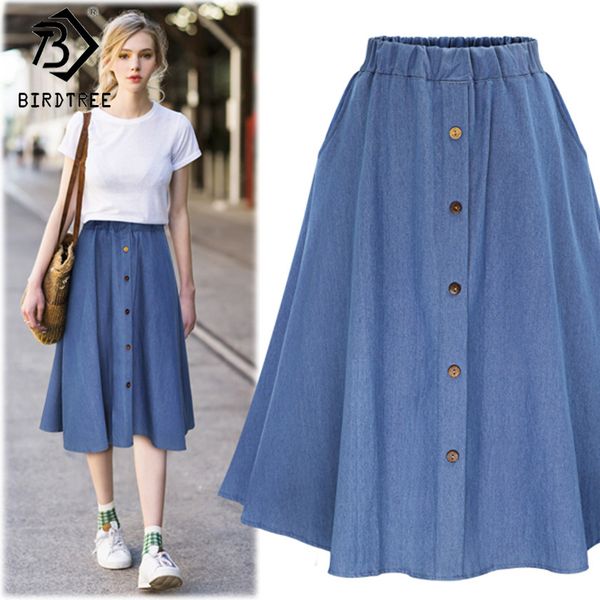 2018 fashion korean preppy style denim women solid color long skirt nature waist female big hem casual button jean skirt 0816, Black
2018 fashion korean preppy style denim women solid color long skirt nature waist female big hem casual button jean skirt 0816, Black