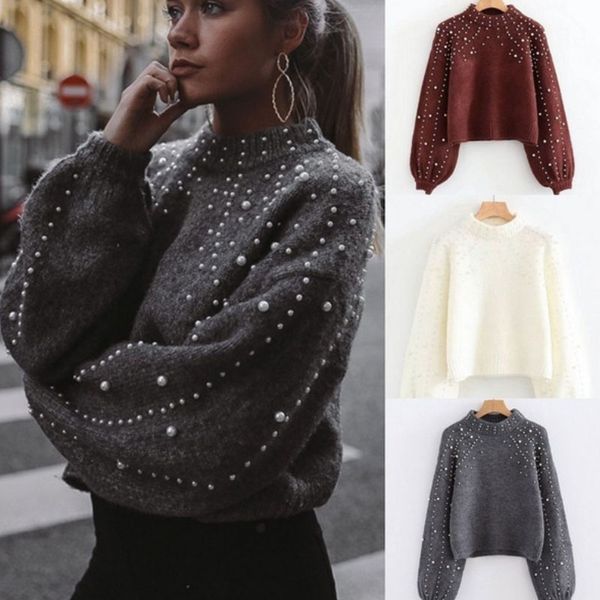 pearl turtleneck winter knitted sweater women lantern sleeve loose gray pullover female soft warm autumn casual jumper, White;black
pearl turtleneck winter knitted sweater women lantern sleeve loose gray pullover female soft warm autumn casual jumper, White;black