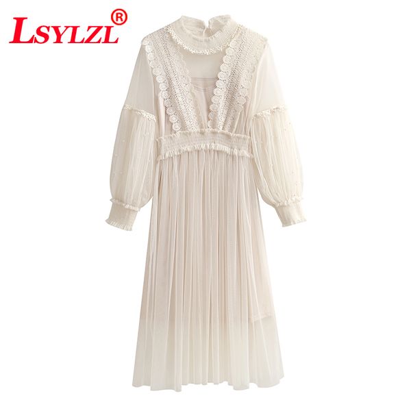 2019 stand-neck long-sleeved party dresses women sweet mesh streetwear mid-calf dress female summer lace dress vestidos c711, White
2019 stand-neck long-sleeved party dresses women sweet mesh streetwear mid-calf dress female summer lace dress vestidos c711, White