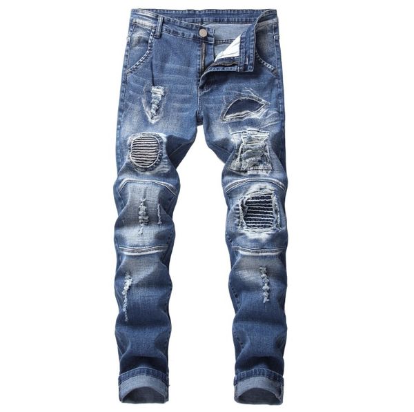 men's jeans hole slim fit light blue patchwork motorcycle embroidered trousers fashion design ripped
men's jeans hole slim fit light blue patchwork motorcycle embroidered trousers fashion design ripped