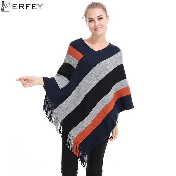 lerfey women oversized autumn winter sweater ladies tassels striped poncho long knitted pullovers knit cape batwing coat, Black
lerfey women oversized autumn winter sweater ladies tassels striped poncho long knitted pullovers knit cape batwing coat, Black