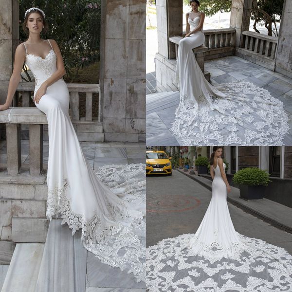 2020 satin mermaid wedidng dresses with court train lace applique spaghetti beach wedding dress custom made summer vestidos de novia, White
2020 satin mermaid wedidng dresses with court train lace applique spaghetti beach wedding dress custom made summer vestidos de novia, White