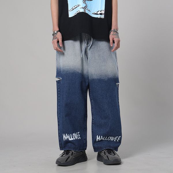 shredded contrast jeans men tide brand hip-hop lazy wind loose elastic waist wash old casual trousers, Blue
shredded contrast jeans men tide brand hip-hop lazy wind loose elastic waist wash old casual trousers, Blue