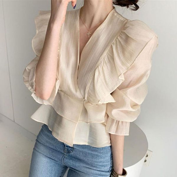 elegant women falbala blouse chic plain long sleeve v-neck lady office shirt pullover chiffon korea style, White
elegant women falbala blouse chic plain long sleeve v-neck lady office shirt pullover chiffon korea style, White