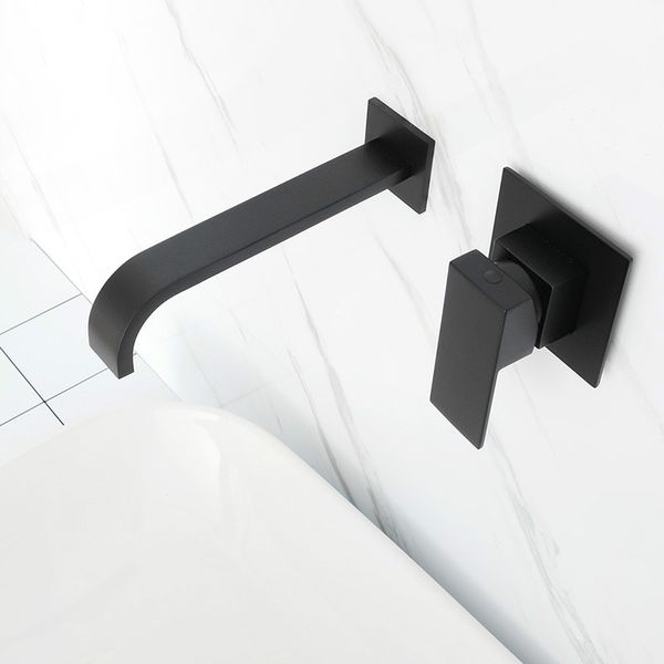 

Matt Black Plated Bathroom Wall Mounted Faucet Quality Brass Waterfall Basin Water Mixer Single Handle Square Tapware