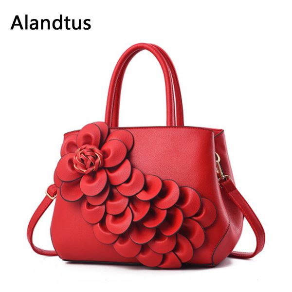 

alandtus women leather handbags casual female shoulder bag lady crossbody bag with floral bolsa feminina bolso mujer sac a main