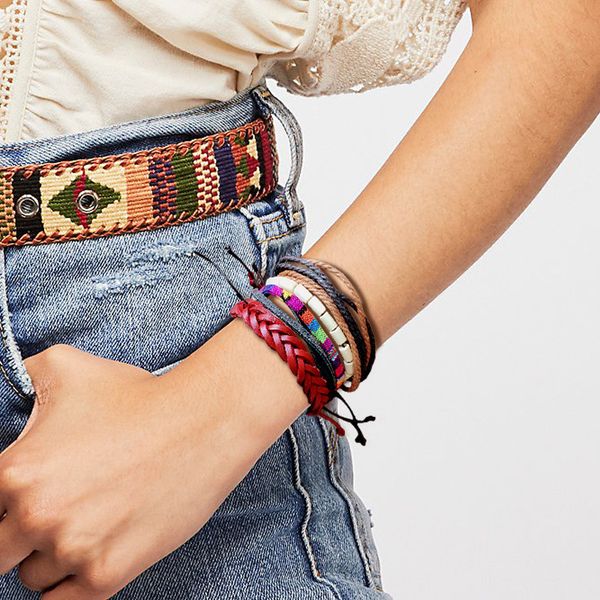 Bohemian antique color matching genuine leather woven bracelet wooden beads multi-layer set bracelet accessories, Black
Bohemian antique color matching genuine leather woven bracelet wooden beads multi-layer set bracelet accessories, Black