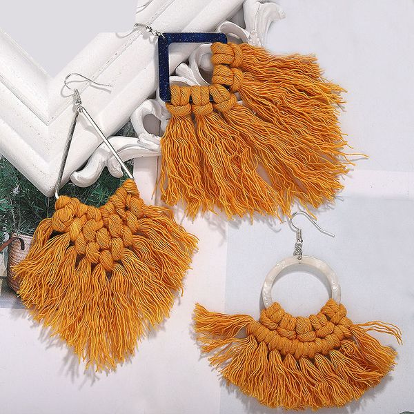 boho handmade macrame earrings triangle ethnic feather fringe tassel earrings bridesmaid gifts wedding jewelry supply manufacturers, Silver
