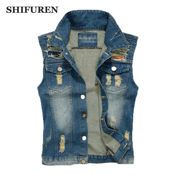 shifuren big size m-5xl ripped jeans vest motorcycle biker cotton denim vest male single breasted cowboy frayed waistcoat, Black;white
shifuren big size m-5xl ripped jeans vest motorcycle biker cotton denim vest male single breasted cowboy frayed waistcoat, Black;white