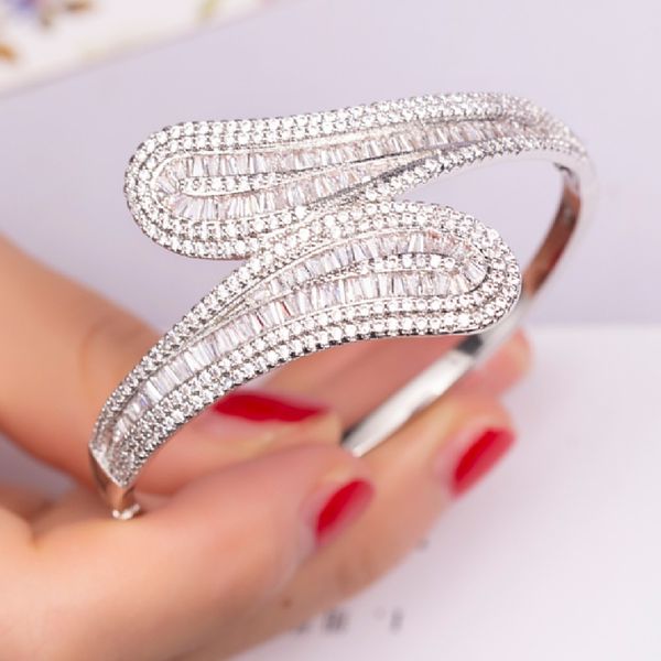 luxury leaf bracelet channel pave setting square cz white gold plated engagement bangle for women wedding gift accessaries, Black
luxury leaf bracelet channel pave setting square cz white gold plated engagement bangle for women wedding gift accessaries, Black