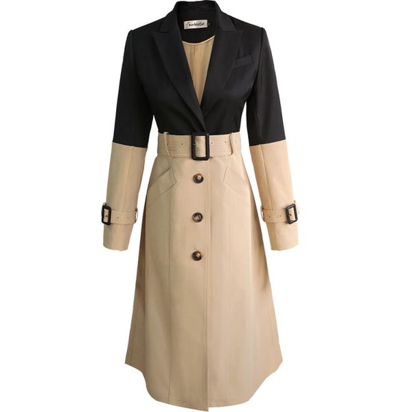 women trench coat cotton windbreakers khaki patchwork long sleeve long coat single breasted belt overcoat 2019, Tan;black
women trench coat cotton windbreakers khaki patchwork long sleeve long coat single breasted belt overcoat 2019, Tan;black