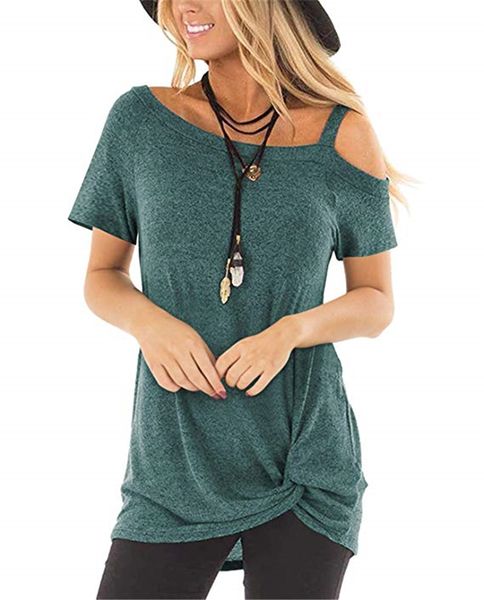 2019 women's short sleeve cold shoulder casual summer t shirts front knot twist tunics blouses s-2xl, White
2019 women's short sleeve cold shoulder casual summer t shirts front knot twist tunics blouses s-2xl, White