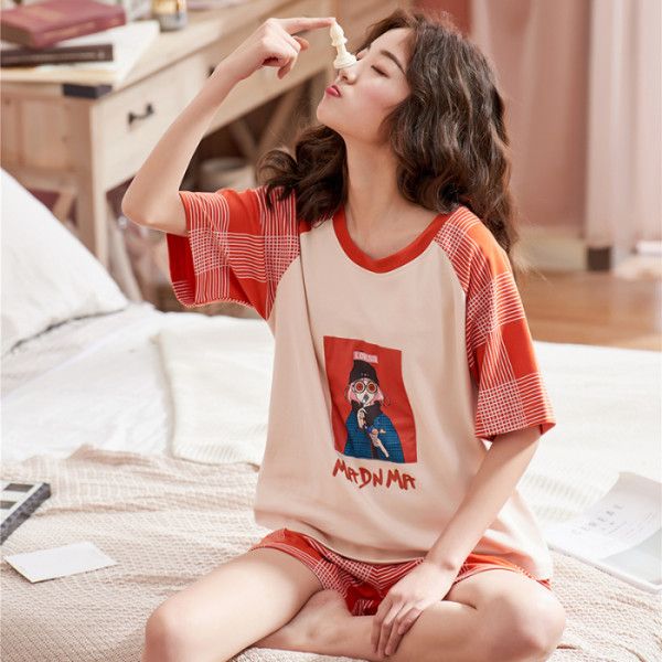 missyou round neck print cartoon and shorts pajamas set 2019 new women's short-sleeved casual pajamas set, Black;red
missyou round neck print cartoon and shorts pajamas set 2019 new women's short-sleeved casual pajamas set, Black;red