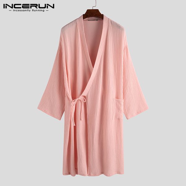 men cotton robes 3/4 sleeve v neck kimono leisure breathable couple pajamas japanese sleepwear solid men bathrobes s-5xl incerun, Black;brown
men cotton robes 3/4 sleeve v neck kimono leisure breathable couple pajamas japanese sleepwear solid men bathrobes s-5xl incerun, Black;brown