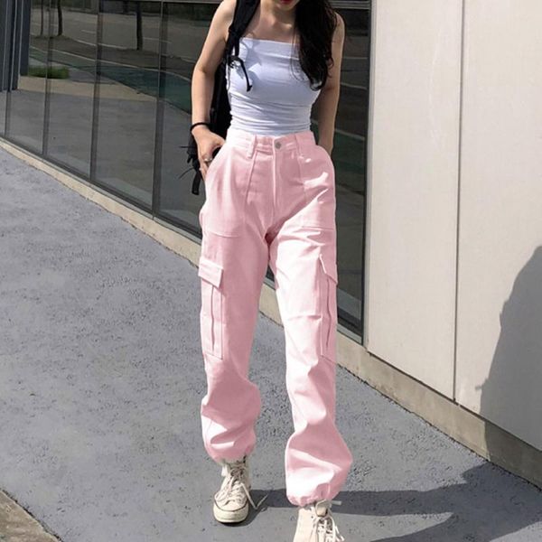 plus size pants women casual high waist cargo pants women loose solid black pink trousers pockets elastic waist bottoms#g30, Black;white
plus size pants women casual high waist cargo pants women loose solid black pink trousers pockets elastic waist bottoms#g30, Black;white