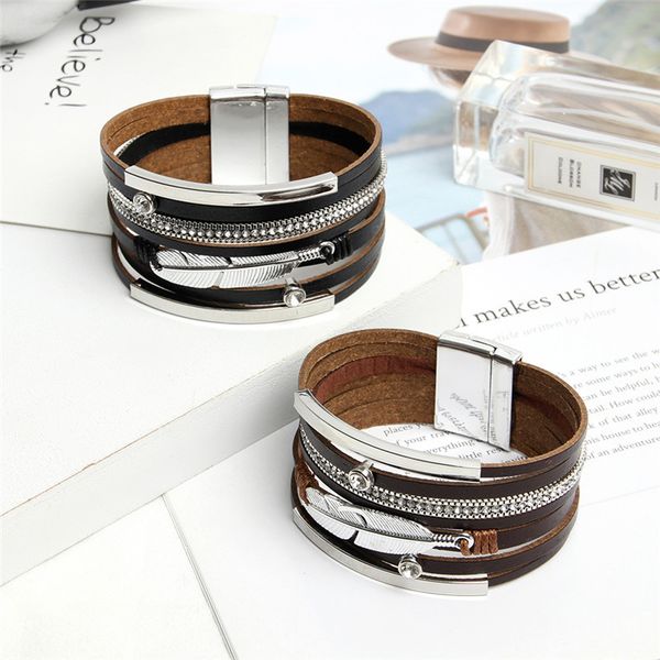 feather wrap bracelet for women multilayer bohemian silver leaf charm bangle cuff genuine leather fashion gift jewelry black brown colors, Golden;silver
feather wrap bracelet for women multilayer bohemian silver leaf charm bangle cuff genuine leather fashion gift jewelry black brown colors, Golden;silver