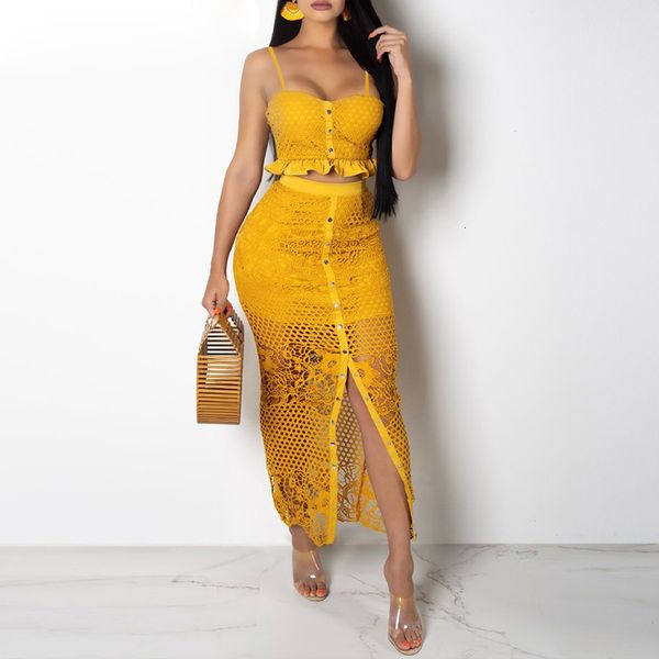 hollow out yellow long dress women lace ruffle 2 piece maxi holiday dress summer holiday party beach dress, Black;gray
hollow out yellow long dress women lace ruffle 2 piece maxi holiday dress summer holiday party beach dress, Black;gray