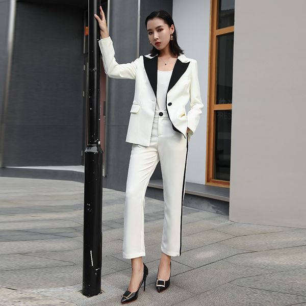 women's suits new white women's fashion temperament slim small suit blazer with pants female professional wear, White;black
women's suits new white women's fashion temperament slim small suit blazer with pants female professional wear, White;black