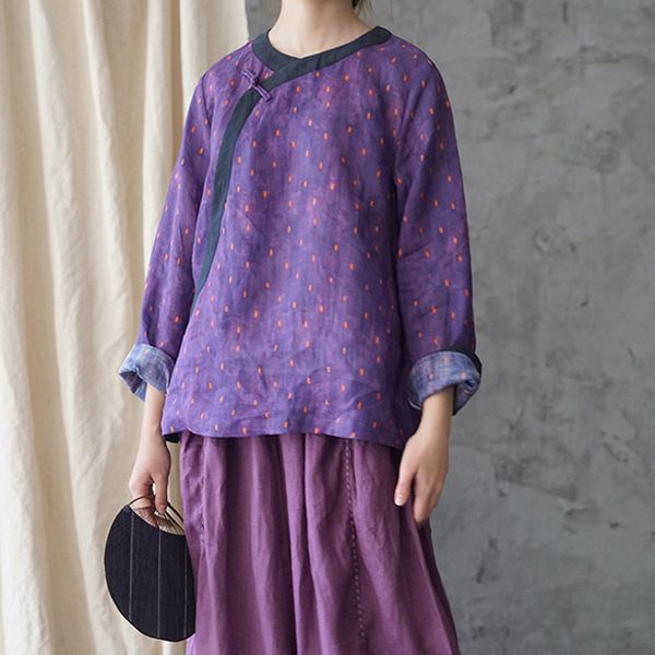 women purple shirts vintage linen o-neck long sleeve button blouses spring new print floral loose women shirt, Red
women purple shirts vintage linen o-neck long sleeve button blouses spring new print floral loose women shirt, Red