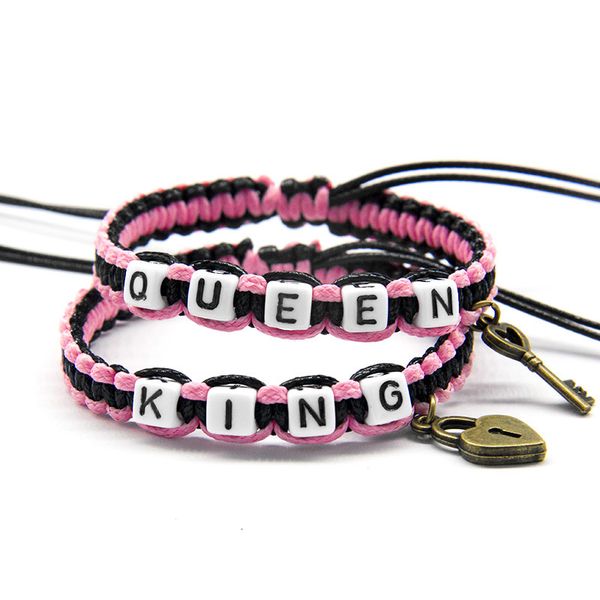 2pcs/pair pink black cord bracelets white king queen with key lock rope chains size adjustable lovers gifts charm bracelets, Golden;silver
2pcs/pair pink black cord bracelets white king queen with key lock rope chains size adjustable lovers gifts charm bracelets, Golden;silver