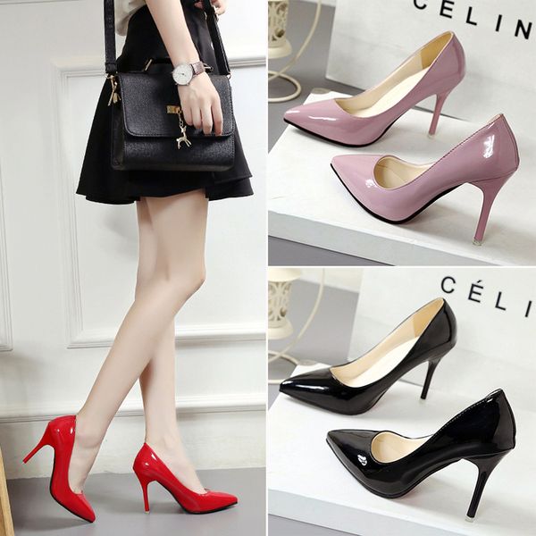 women shoes pointed toe pumps patent leather dress high heels boat shoes wedding shoes zapatos mujer 9.5cm, Black
women shoes pointed toe pumps patent leather dress high heels boat shoes wedding shoes zapatos mujer 9.5cm, Black