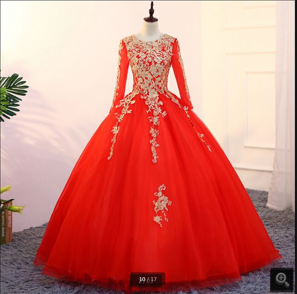 2019 robe de soiree red ball gown long sleeve prom dresses gold lace appliques princess with pearls formal prom gowns selling, Black
2019 robe de soiree red ball gown long sleeve prom dresses gold lace appliques princess with pearls formal prom gowns selling, Black