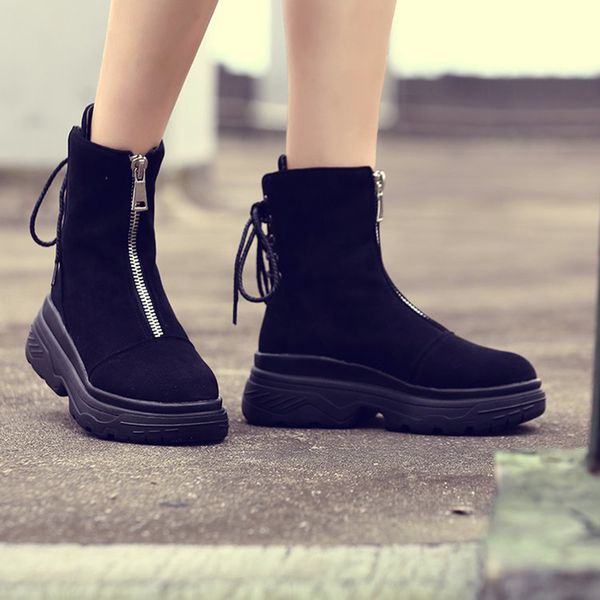 front zipper brand designer women boots korean cross-tied wedges thick bottom bottes girls leisure platform ankle botines 2019, Black
front zipper brand designer women boots korean cross-tied wedges thick bottom bottes girls leisure platform ankle botines 2019, Black