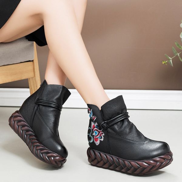 women boots embroidery leather wedge autumn shoes women high heels brand ankle boots handmade genuine leather retro shoes, Black
women boots embroidery leather wedge autumn shoes women high heels brand ankle boots handmade genuine leather retro shoes, Black