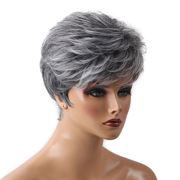 grey short hair wig heat resistant synthetic hair fashion wig with wig cap, Black
grey short hair wig heat resistant synthetic hair fashion wig with wig cap, Black