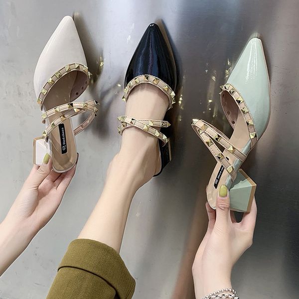 shallow shoes woman 2020 cover toe med slippers heels slides square heel slipers women loafers rivet high soft, Black
shallow shoes woman 2020 cover toe med slippers heels slides square heel slipers women loafers rivet high soft, Black