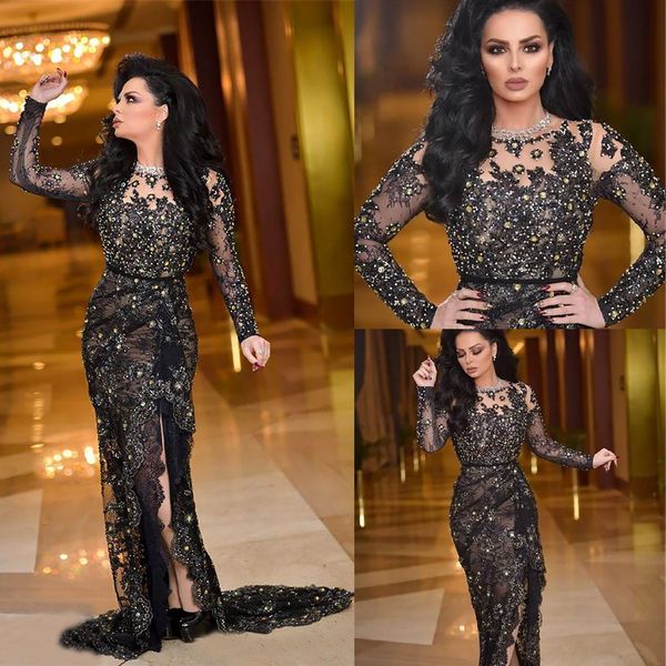 new black lace long sleeve evening dress with split mermaid prom dresses mother of the bride gowns, Black;red
new black lace long sleeve evening dress with split mermaid prom dresses mother of the bride gowns, Black;red