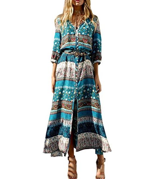 mansy women's 3/4 sleeve button down boho floral print split flowy party maxi dress, Black;gray
mansy women's 3/4 sleeve button down boho floral print split flowy party maxi dress, Black;gray