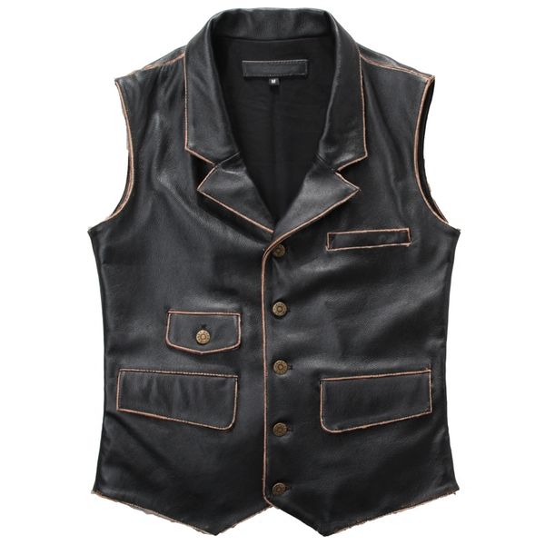 2019 vintage black men genuine biker' leather vest single breasted slim fit short cowhide riding leather vest ing
2019 vintage black men genuine biker' leather vest single breasted slim fit short cowhide riding leather vest ing