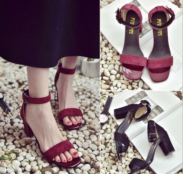 2019 new summer thick heel sandals wild word buckle with high heel open toe women's shoes, Black
2019 new summer thick heel sandals wild word buckle with high heel open toe women's shoes, Black