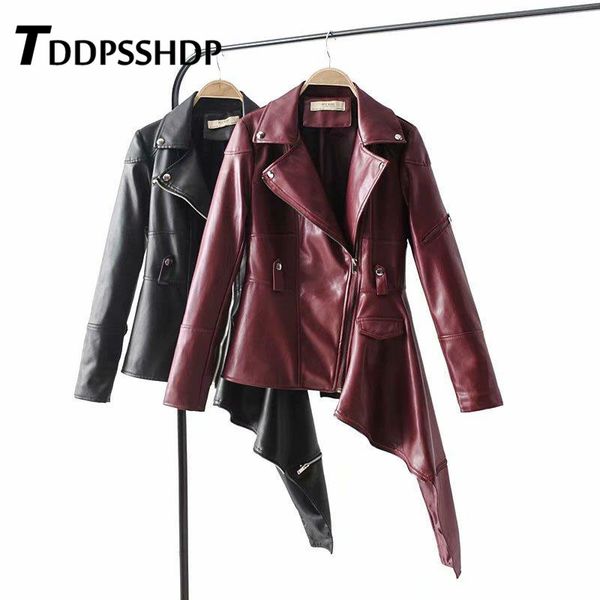 2019 casual pu leather jacket black and burgundy irregular lapel high end ladies basic coats outerwear
2019 casual pu leather jacket black and burgundy irregular lapel high end ladies basic coats outerwear