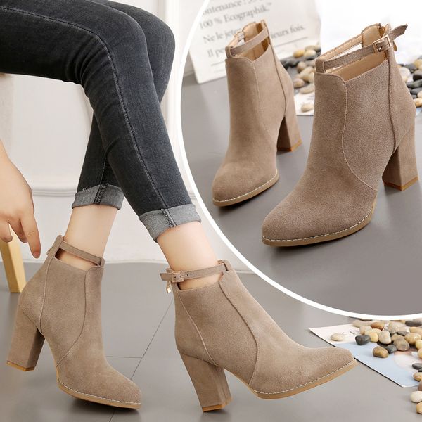women thick high heels ankle boots woman female suede zipper pointed toe short boots shoes ladies fashion footwear, Black
women thick high heels ankle boots woman female suede zipper pointed toe short boots shoes ladies fashion footwear, Black