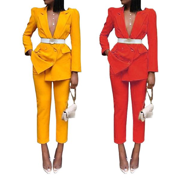2020 spring tracksuits women turn-down collar double button long sleeve blazer straight pants fashion office lady's suits, White
2020 spring tracksuits women turn-down collar double button long sleeve blazer straight pants fashion office lady's suits, White