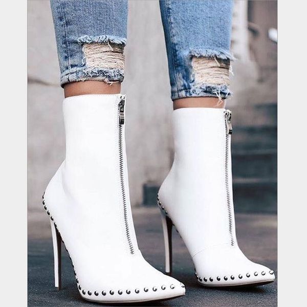 women fashion skinny ankle boots with rivets zip up stiletto high heels leather pointy toe ankle booties, Black
women fashion skinny ankle boots with rivets zip up stiletto high heels leather pointy toe ankle booties, Black