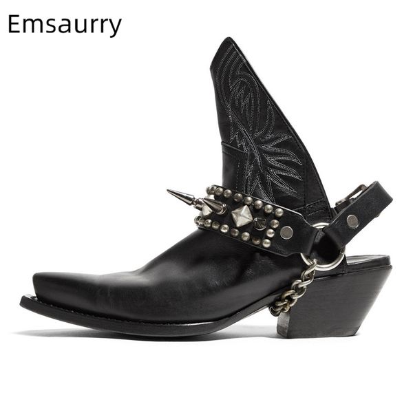 punk style rivet sewing ankle boots women slanted black heel pointed toe studded buckle chained slingback motorcycle boots
punk style rivet sewing ankle boots women slanted black heel pointed toe studded buckle chained slingback motorcycle boots