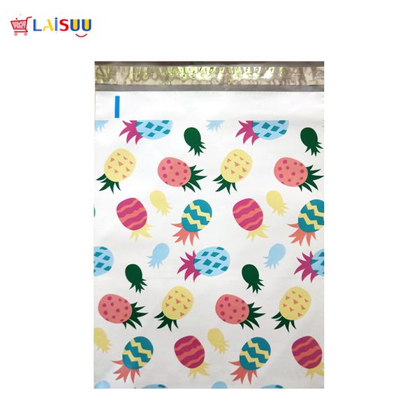 100 Pcs 26x33cm 10x13 Inch Pineapple White Pattern Poly Mailers Self Seal Plastic Envelope Bags / Jiffy Mailing Bags
