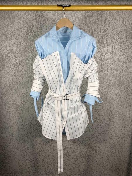 2020 spring women striped patchwork loose shirt blouse female shirt with belts gdnz 4.05, White
2020 spring women striped patchwork loose shirt blouse female shirt with belts gdnz 4.05, White