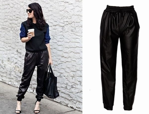 women designer leggings leather pants black fashion faux leather joggers women loose jogger pants hip hop street wear harem pants women, Black;white 
women designer leggings leather pants black fashion faux leather joggers women loose jogger pants hip hop street wear harem pants women, Black;white
