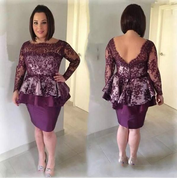 grape lace mother of the bride dresses elegant bateau illusion long sleeves peplum knee length mother groom dresses plus size evening gowns, Black;red
grape lace mother of the bride dresses elegant bateau illusion long sleeves peplum knee length mother groom dresses plus size evening gowns, Black;red