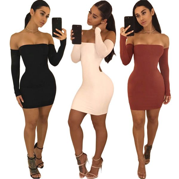 womens designer dresses slim bodycon dresses knee length off shoulder dress fashion solid color womens dress, White;black
womens designer dresses slim bodycon dresses knee length off shoulder dress fashion solid color womens dress, White;black